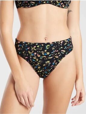 Athleta Leopard High Leg Swim Bottom in Dark Multi Print Size M Beach Cheeky